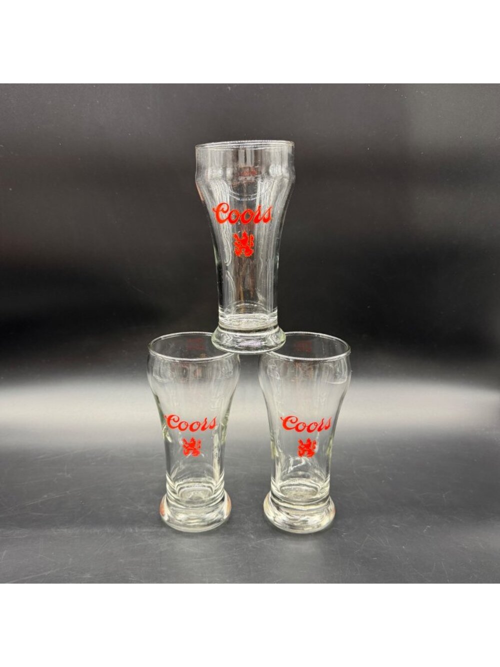 Vintage Coors Beer Glasses Red Clear Glass Lot of 3 Retro Barware 1970s